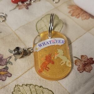 Yellow Unicorn "Whatever" Sparkle Keychain And Bell Purse Charm Key Chain